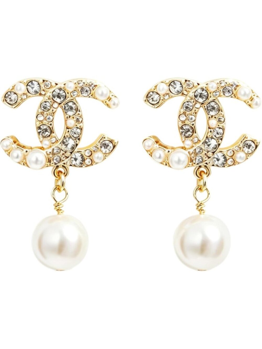 Glam Crystal Rhinestone Pearl Drop Earrings in Gold Tone - Elegant Statement